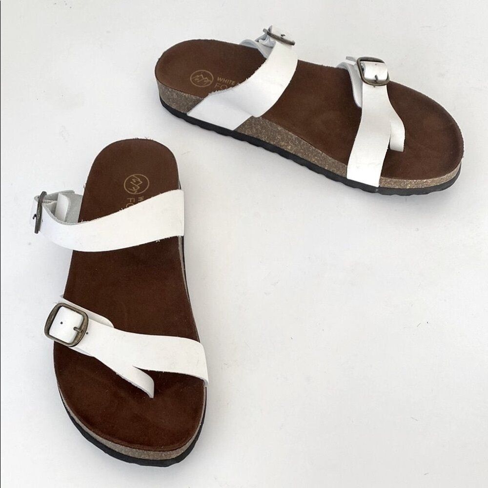White Mountain Footbed Leather and Cork Strap Sandals sz 9 NWOT Casual Boho